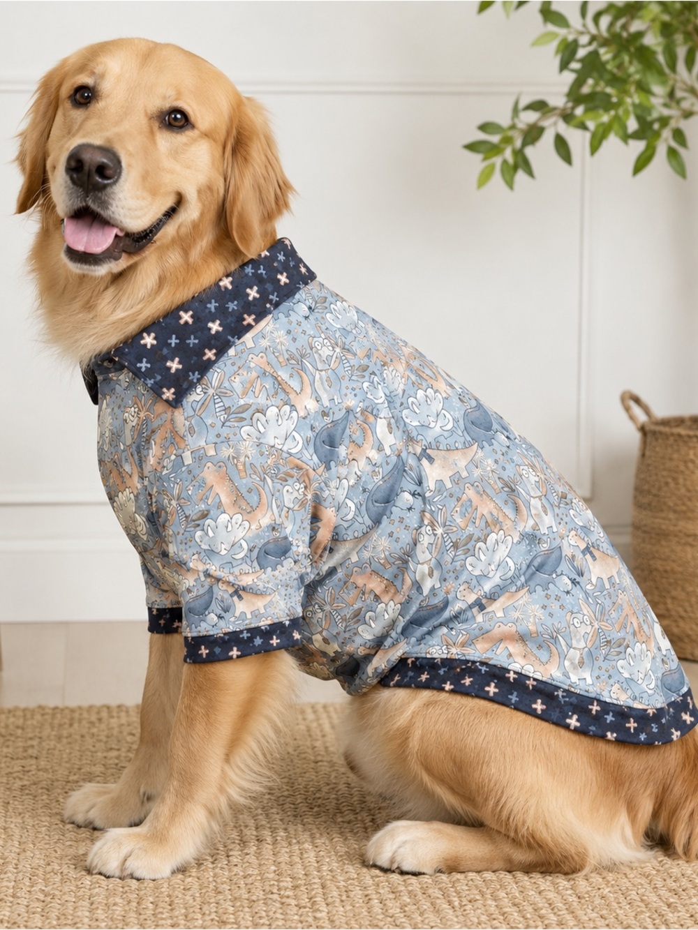 Griffy & Drake Dinosaur Collared Dog Shirt XXL 45-60+ Lbs NWT
